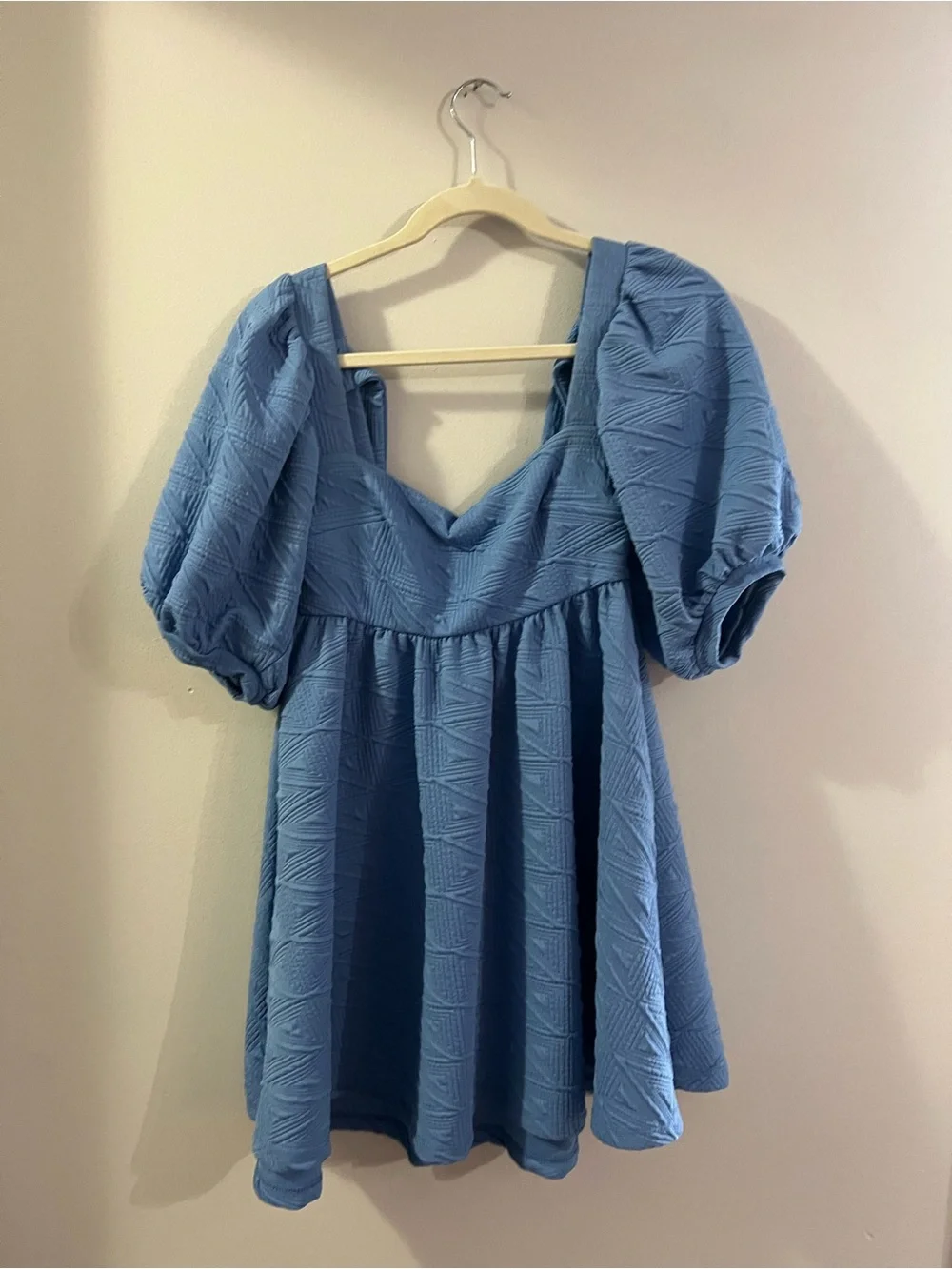 Free People Sky Blue Square Neck Puff Sleeve Mini